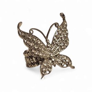 Beautiful Vintage Butterfly Ring, Clear Rhinestones and Adjustable Silver Band